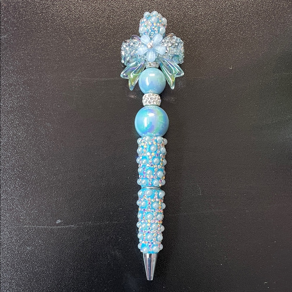 Beaded Blue Pen with bow Top
